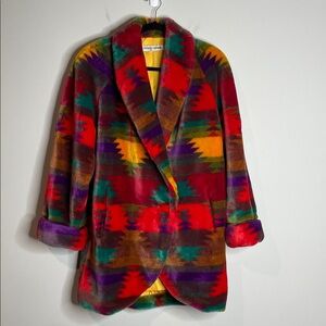 Donny Brook | Women’s 80’s Western Aztec Print Plush Teddy Coat Size Medium USA